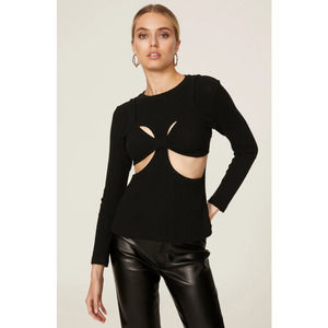 LNA Theme Cutout Ribbed Long Sleeve Sweater Top Black Women's Size XS FLAW
